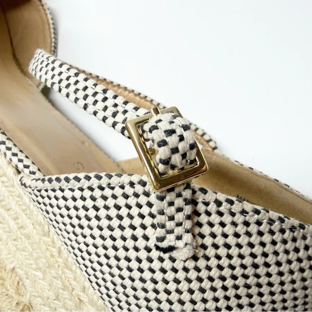 Talbots Lyndsay D’Orsay Pom Two Tone Cotton Espadrille Wedges